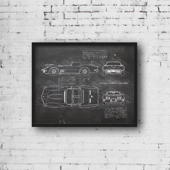 Chevrolet Corvette C3 Convertible (1969 - 78) Sketch Art Print - Sketch Style, Car Patent, Blue Print Poster, C3 Car Decor (P694)