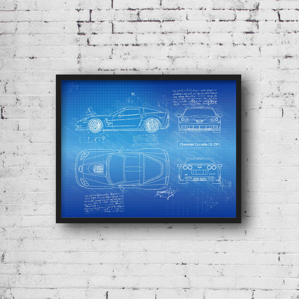 Chevrolet Corvette C6 ZR1 (2007 - 12) Sketch Art Print - Sketch Style, Car Patent, Blueprint Poster, Blue Print, C6 Car (P695)