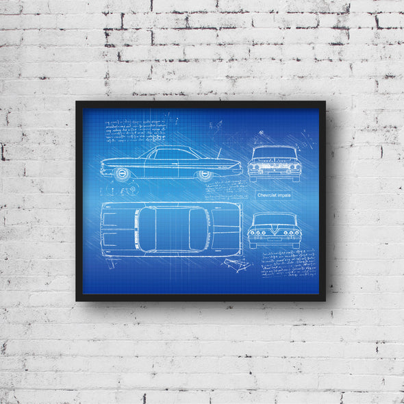 Chevrolet Impala (1961) Sketch Art Print - Sketch Style, Car Patent, Blueprint Poster, Blue Print, Impala Car Decor (P790)