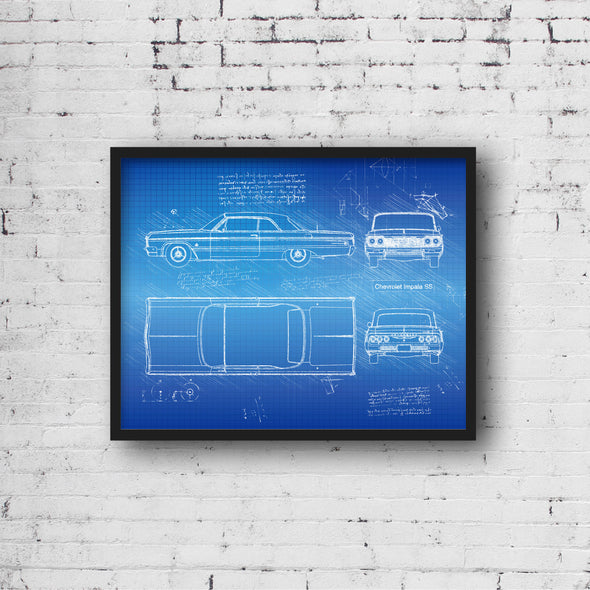 Chevrolet Impala SS (1964) Sketch Art Print - Sketch Style, Car Patent, Blueprint Poster, Blue Print, Impala Car Decor (P482)