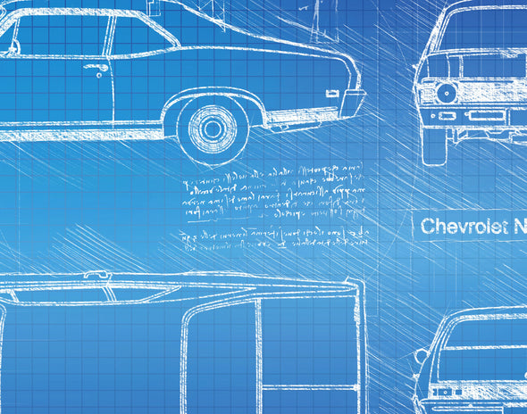 Chevrolet Nova SS 396 (1968 - 72) Sketch Art Print - Sketch Style, Car Patent, Blueprint Poster, Blue Print, Nova SS Art (P528)