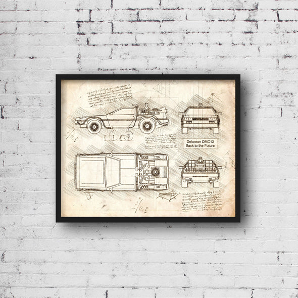 Delorean DMC12 Sketch Art Print - Sketch Style, Wall Art, Patent Print, Back 2 The Future, Movie Car Wall Art (#P529)