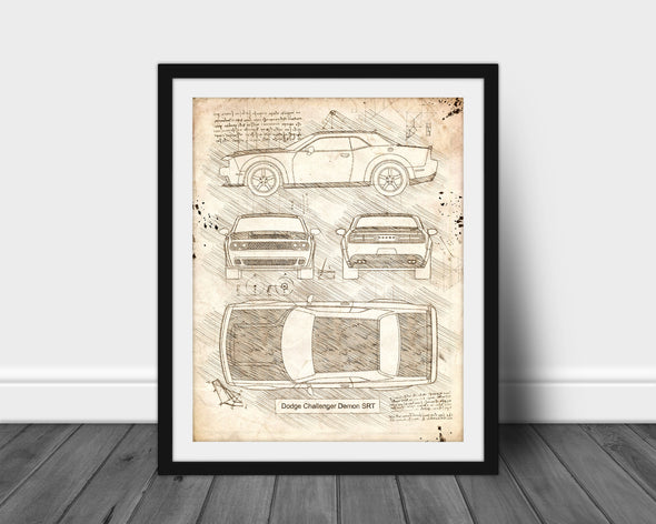Dodge Challenger Demon SRT (2017) Sketch Art Print - Sketch Style, Car Patent, Patent, Blueprint Poster, Blue Print (#P602)