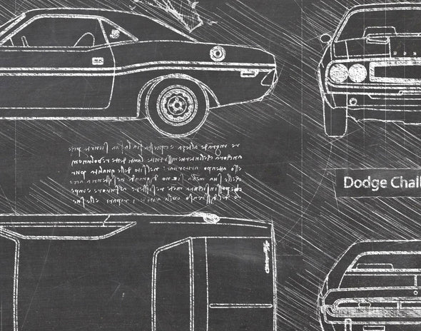 Dodge Challenger R/T (1970 - 74) Sketch Art Print - Sketch Style, Car Patent, Patent, Blueprint Poster, Blue Print (#P530)