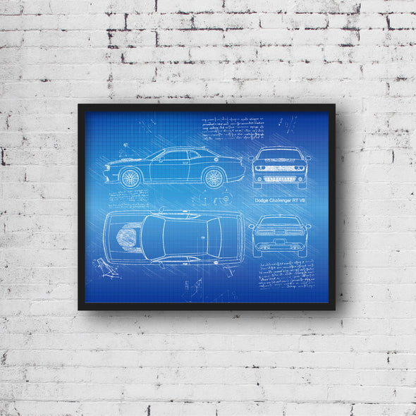 Dodge Challenger RT V8 (2015) Sketch Art Print - Sketch Style, Car Patent, Patent, Blueprint Poster, Challenger Blue Print (#P416)