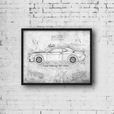 Dodge Challenger SRT Hellcat (2015) Sketch Art Print - Sketch Style, Car Patent, Patent, Blueprint Poster, Blue Print (#P514)
