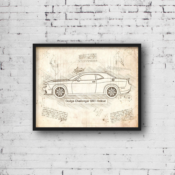 Dodge Challenger SRT Hellcat (2015) Sketch Art Print - Sketch Style, Car Patent, Patent, Blueprint Poster, Blue Print (#P514)