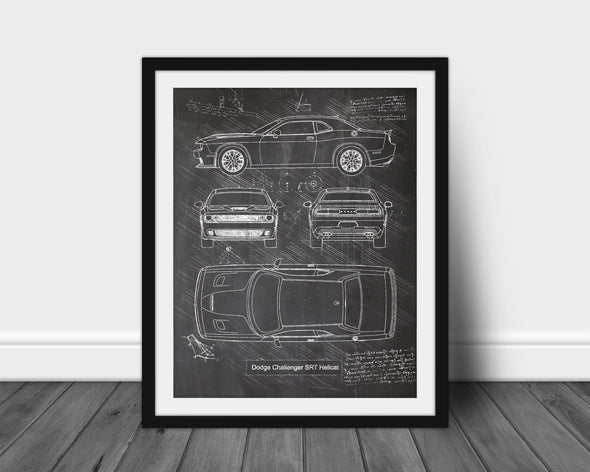 Dodge Challenger SRT Hellcat (2015) Sketch Art Print - Sketch Style, Car Patent, Patent, Blueprint Poster, Blue Print (#P584)