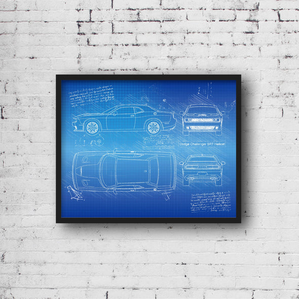 Dodge Challenger SRT Hellcat (2015-17) Sketch Art Print - Sketch Style, Car Patent, Patent, Blueprint Poster, Blue Print (#P214)