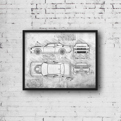 Dodge Challenger SXT (2015) Sketch Art Print - Sketch Style, Car Patent, Patent, Blueprint Poster, Blue Print, SXT Car (#P644)