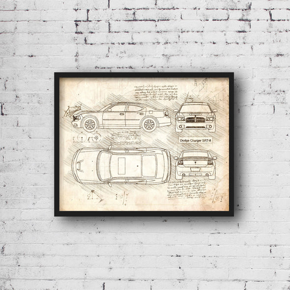 Dodge Charger SRT-8 (2006 - 12) Sketch Art Print - Sketch Style, Car Patent, Patent, Blueprint Poster, Car Blue Print Art (P666)