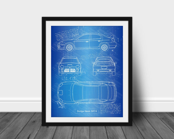 Dodge Neon SRT-4 (2003) Sketch Art Print - Sketch Style, Car Patent, Patent, Blueprint Poster, Blue Print, Neon Car (P549)