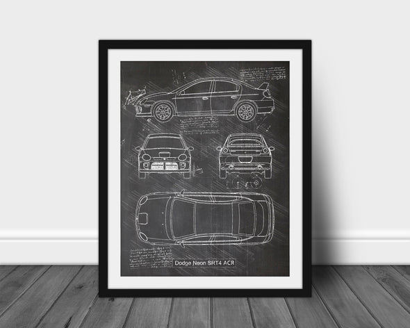 Dodge Neon SRT-4 ACR (2005) Sketch Art Print - Sketch Style, Car Patent, Patent, Blueprint Poster, Blue Print, Neon Car (P548)