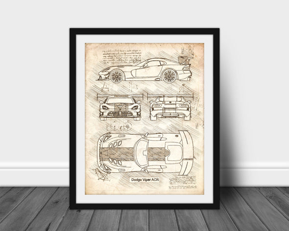 Dodge Viper ACR (2016) Sketch Art Print - Sketch Style, Car Patent, Patent, Blueprint Poster, Car Blue Print Art (P604)