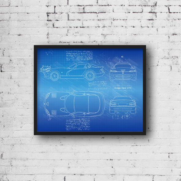Dodge Viper GTS (1996 - 02) Sketch Art Print - Sketch Style, Car Patent, Patent, Blue Print Poster, Viper Car Art (P217)