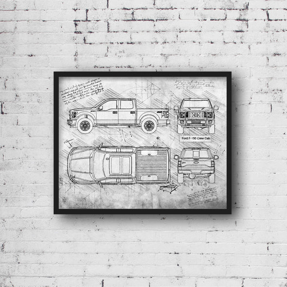 Ford F-150 Crew Cab (2015 - present) Sketch Art Print - Sketch Style, Car Patent, Blueprint Poster, BluePrint, Pickup Truck (P676)