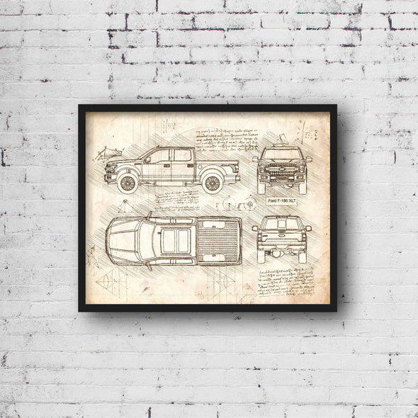 Ford F-150 XLT (2017) Sketch Art Print - Sketch Style, Car Patent, Blueprint Poster, BluePrint, Pickup Truck, Pick Up Art (P431)