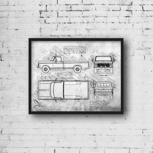 Ford F-250 (1979) Sketch Art Print - Sketch Style, Car Patent, Blueprint Poster, BluePrint, Pickup Truck, Pick Up Art (P662)