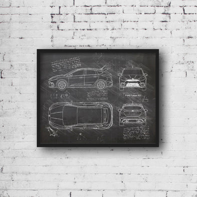 Ford Focus RS (2016 - present) Sketch Art Print - Sketch Style, Car Patent, Patent, Blueprint Poster, Blue Print, Focus Car (P829)