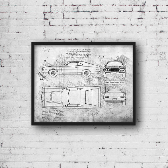 Ford Gran Torino (1972) Sketch Art Print - Sketch Style, Car Patent, Blueprint Poster, BluePrint, Gran Torino Art (P265)