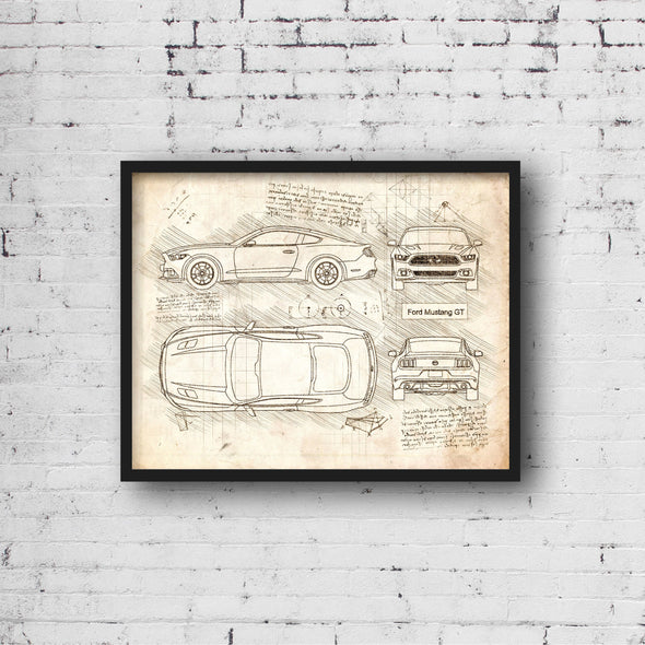 Ford Mustang GT (2014 - 17) Sketch Art Print - Sketch Style, Car Patent, Patent, Blueprint Poster, BluePrint, GT Art Prints (P400)
