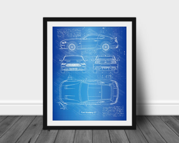 Ford Mustang GT (2018) Sketch Art Print - Sketch Style, Car Patent, Patent, Blueprint Poster, Blue Print, GT Art Prints (P590)