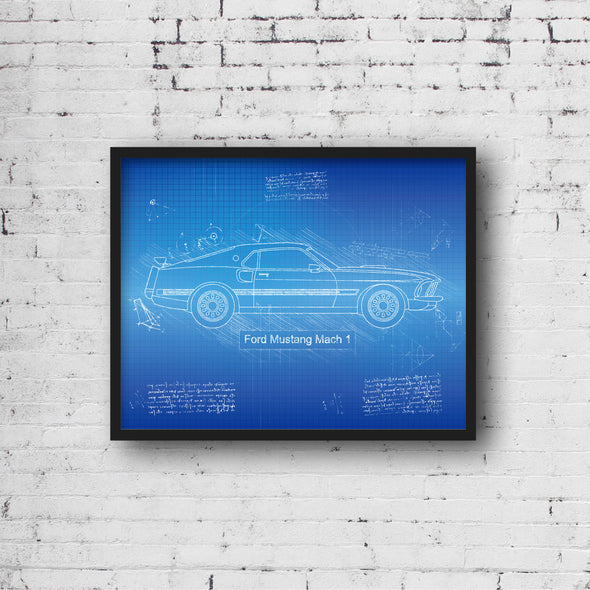 Ford Mustang Mach 1 (1969) Sketch Art Print - Sketch Style, Car Patent, Blueprint Poster, BluePrint, Mustangs, Mach1 (P510)