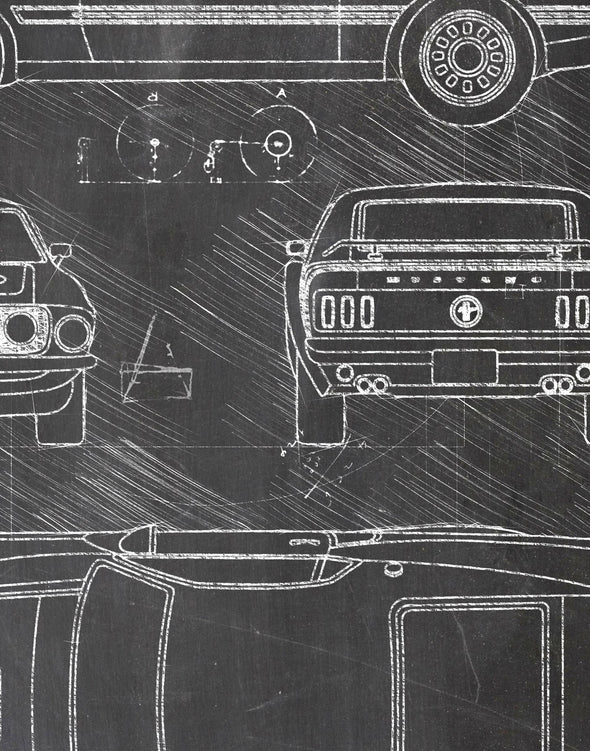 Ford Mustang Mach 1 (1969) Sketch Art Print - Sketch Style, Car Patent, Blueprint Poster, BluePrint, Mustangs, Mach1 (P582)