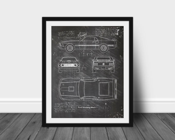 Ford Mustang Mach 1 (1969) Sketch Art Print - Sketch Style, Car Patent, Blueprint Poster, BluePrint, Mustangs, Mach1 (P582)