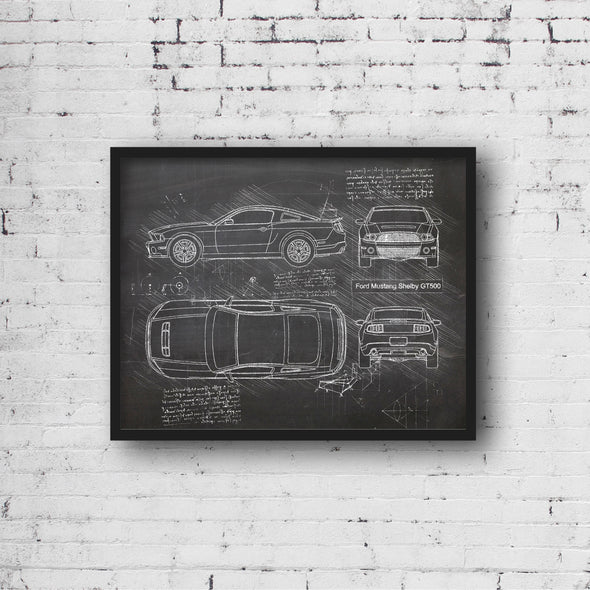 Ford Mustang Shelby GT500 (2010 - 14) Sketch Art Print - Sketch Style, Car Patent, Blueprint Poster, BluePrint, GT500 (P559)