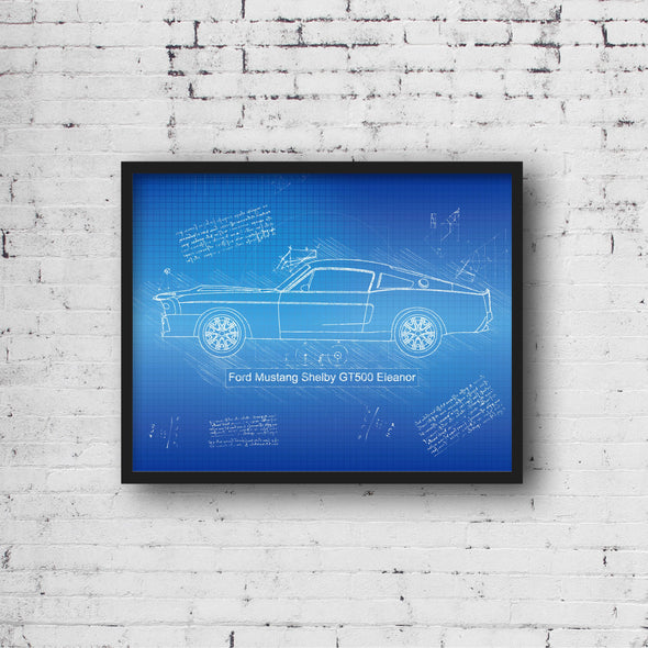 Ford Mustang Shelby GT500 Eleanor (1967) Sketch Art Print - Sketch Style, Car Patent, Blueprint Poster, BluePrint, GT500 (P507)
