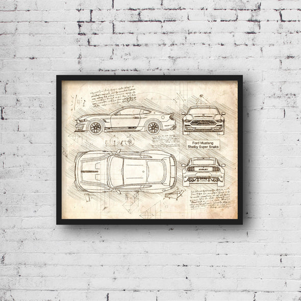 Ford Mustang Shelby Super Snake (2018) Sketch Art Print - Sketch Style, Car Patent, Blueprint Poster, Car Blue Print Art (P434)