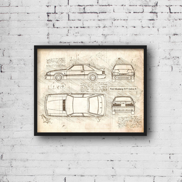Ford Mustang SVT Cobra R (1993) Sketch Art Print - Sketch Style, Car Patent, Patent, Blueprint Poster, Blue Print (P537)