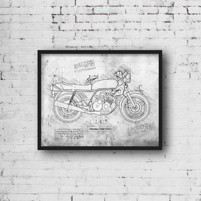 Honda CBX1000 (1979 - 82) Sketch Art Print - Sketch Style, Car Patent, Blueprint Poster, Motorcycle Art Prints, CBX 1000 (P363)