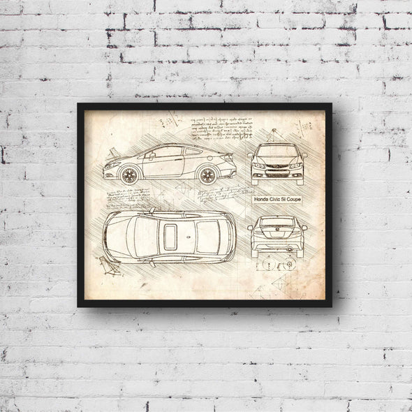 Honda Civic Si Coupe (2012 - 15) Sketch Art Print - Sketch Style, Car Patent, Blueprint Poster, Civic Si Car (P631)