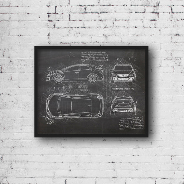 Honda Civic Type R FK2 (2015 - 17) Sketch Art Print - Sketch Style, Car Patent, Blueprint Poster, Civic Fk 2 Car (P632)