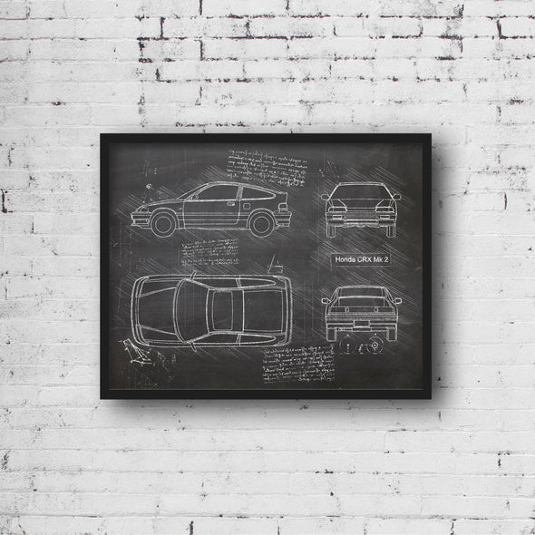 Honda CRX Mk 2 (1988 - 91) Sketch Art Print - Sketch Style, Car Patent, Blueprint Poster, CRX Car, Honda Art, CRX Mark 2 (P421)