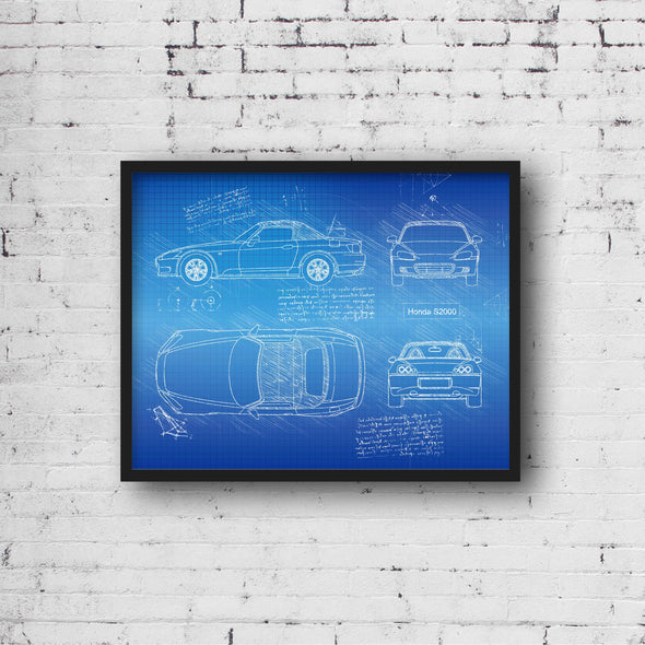 Honda S2000 (1999 - 04) Sketch Art Print - Sketch Style, Car Patent, Blueprint Poster, Blue Print S2000 Car, Honda Art (P680)