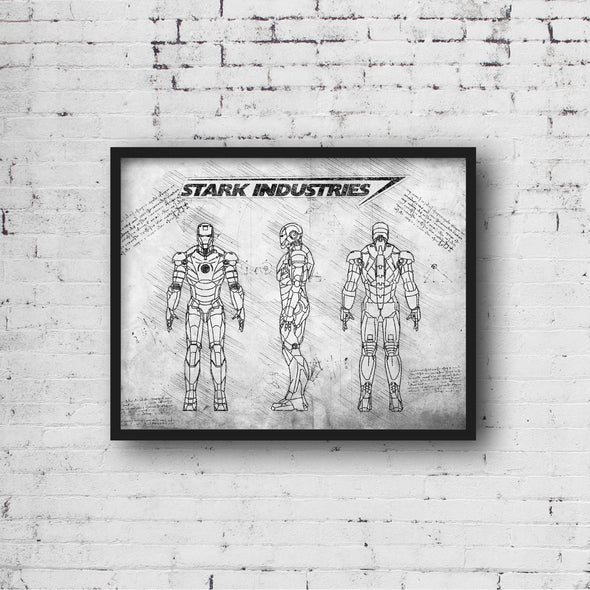Iron Man Mark III Art Print - daVinci Style, Wall Art, Iron Man Poster, Arc Reactor Print, War Machine Decor, Blueprint, Mark 3 (#P112)