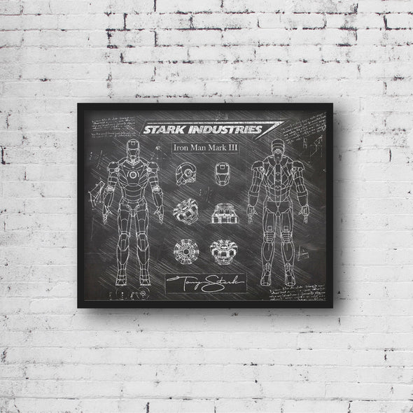 Iron Man Mark III Art Print - daVinci Style, Wall Art, Iron Man Poster, Arc Reactor Print, War Machine Decor, Blueprint, Mark 3 (#P500)