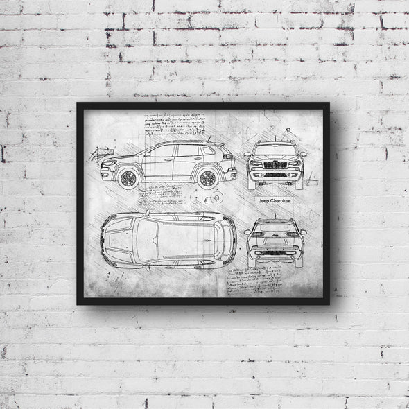 Jeep Cherokee (2019 - present) Sketch Art Print - Sketch Style, Car Patent, Blueprint Poster, Blue Print, Jeep Decor (P728)