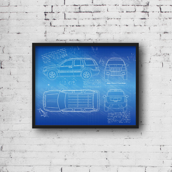 Jeep Grand Cherokee (1999 - 04) Sketch Art Print - Sketch Style, Car Patent, Blueprint Poster, Blue Print, Jeep Decor (P817)