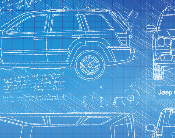 Jeep Grand Cherokee (2005 - 10) Sketch Art Print - Sketch Style, Car Patent, Blueprint Poster, Blue Print, Jeep Decor (P447)