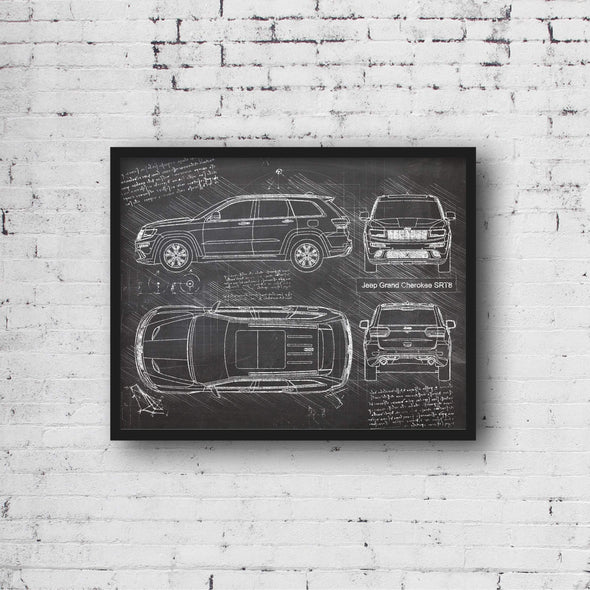Jeep Grand Cherokee (2014) Sketch Art Print - Sketch Style, Car Patent, Blueprint Poster, BluePrint, Jeep Decor (P252)