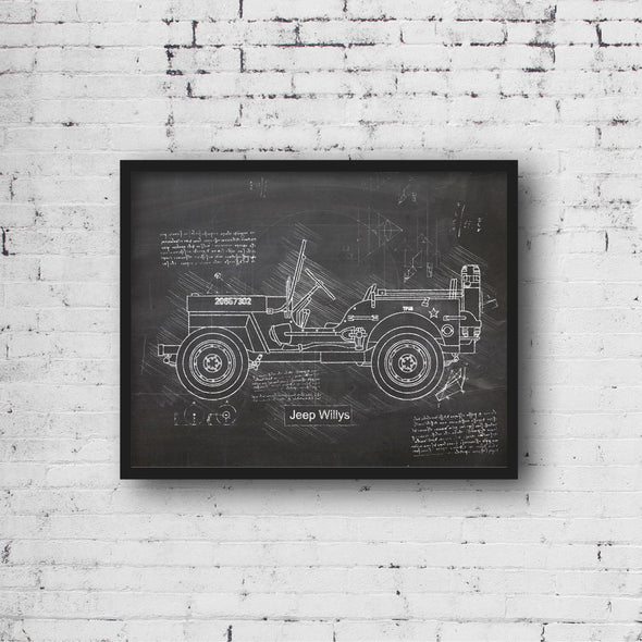 Jeep Willys (1942) Sketch Art Print - Sketch Style, Car Patent, Blueprint Poster, BluePrint, Willys Truck Poster (P606)