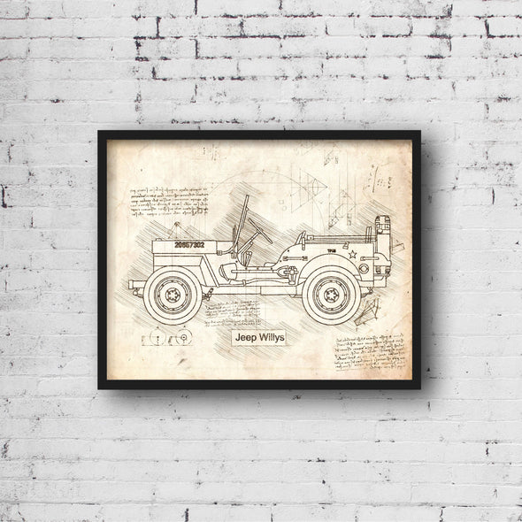 Jeep Willys (1942) Sketch Art Print - Sketch Style, Car Patent, Blueprint Poster, BluePrint, Willys Truck Poster (P606)