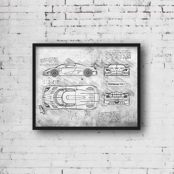 Koenigsegg One-1 (2014) Sketch Art Print - Sketch Style, Car Patent, Patent, Blueprint Poster, Blue Print, One 1 Car Art (P319)