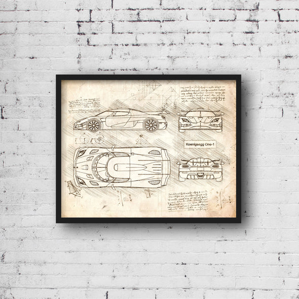 Koenigsegg One-1 (2014) Sketch Art Print - Sketch Style, Car Patent, Patent, Blueprint Poster, Blue Print, One 1 Car Art (P319)