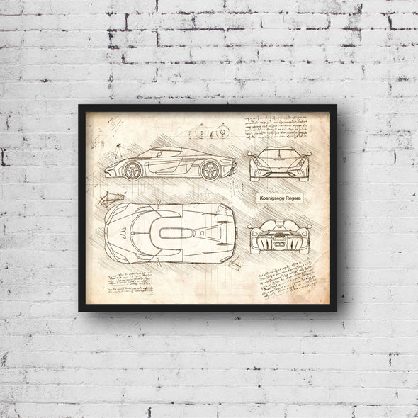 Koenigsegg Regera (2016) Sketch Art Print - Sketch Style, Car Patent, Patent, Blueprint Poster, Blue Print, Regera Car Art (P318)