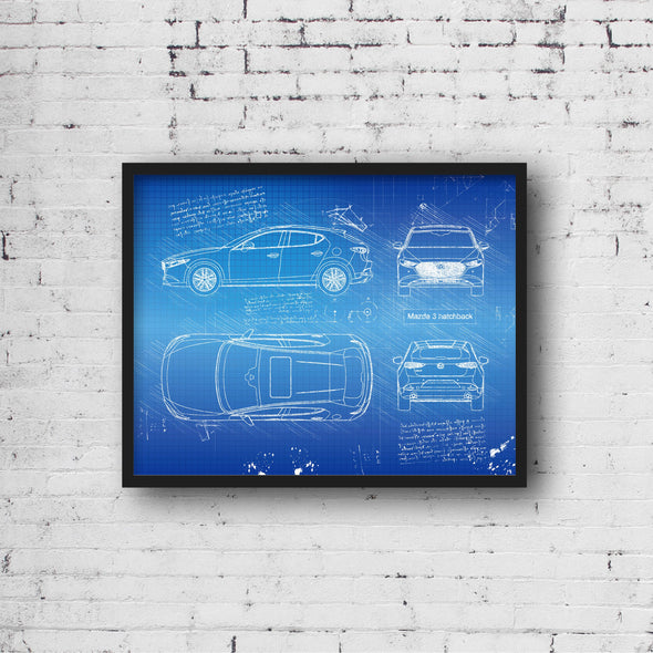 Mazda 3 Hatchback (2019) Sketch Art Print - Sketch Style, Car Patent, Patent, Blueprint Poster, Car Prints, Mazda 3 Car (P769)